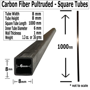 (2) 8mm x 8mm x 1000mm - Pultruded Carbon Fiber - Square Tube-Round Center- RC Hobbies, Drones, Special Projects- RC - (2) Tubes