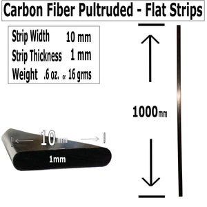 (2) 1mm x 10mm 1000mm - PULTRUDED-Flat Carbon Fiber Bar. 100% Pultruded high Strength Carbon Fiber. Used for Drones, Radio Controlled Vehicles. Projects requiring high Strength Components