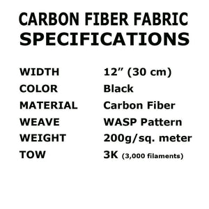 12 in x 5 FT - WASP - Carbon Fiber Fabric - Wasp Weave-3K - 220g-Black
