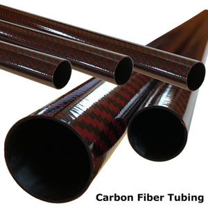 Red Carbon Fiber Tubing - 25mm x 23mm x 500mm - 3K- Plain Weave-High Gloss