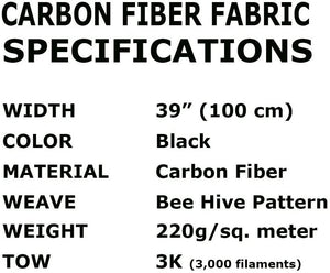 39 in x 10 FT - Bee Hive - Carbon Fiber FABRIC-2x2 Twill WEAVE-3K - 220g - Black Matrix Weave