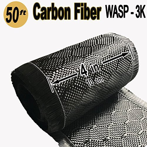 4 in x 50 FT - WASP - Carbon Fiber Fabric - Wasp Weave-3K - 220g - Black