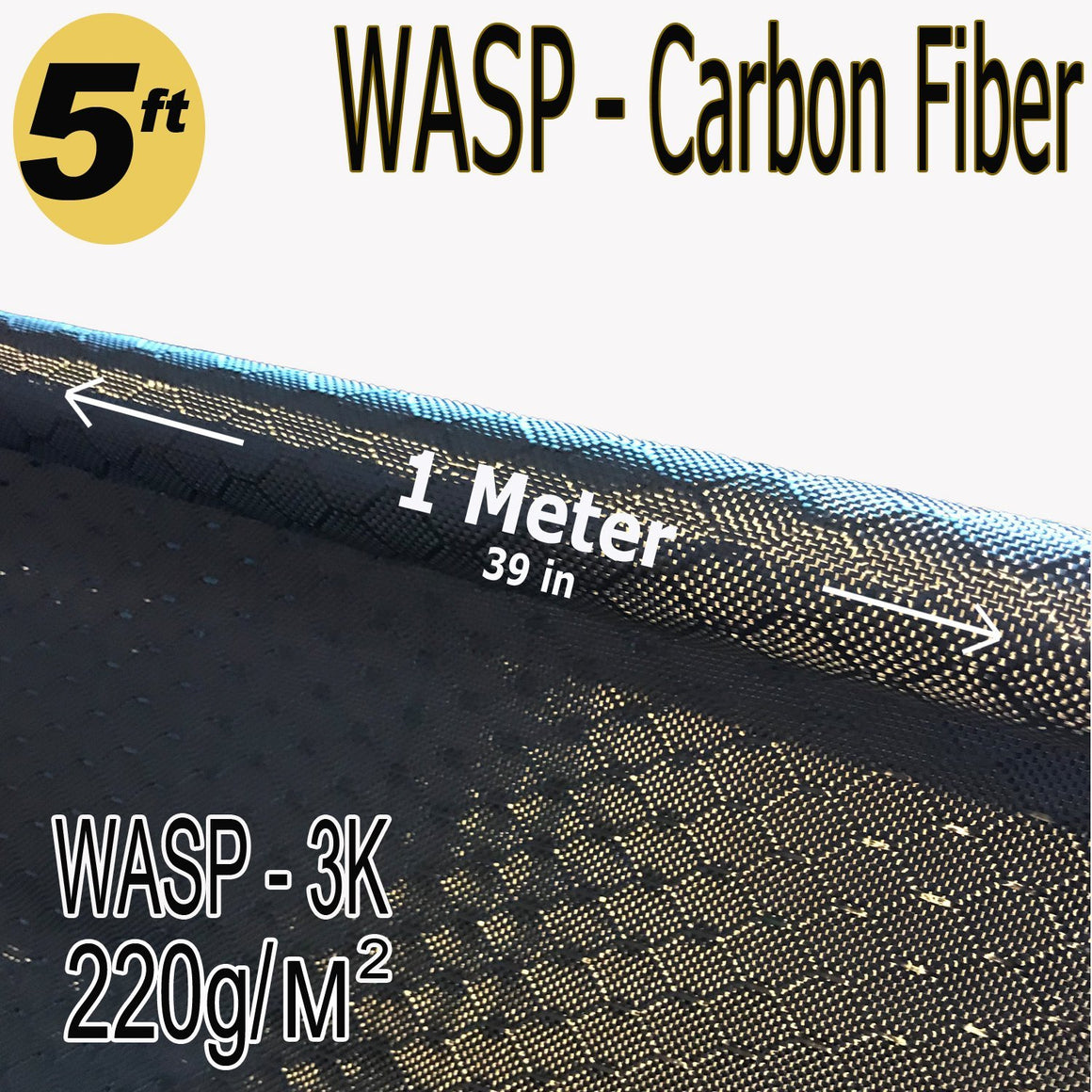 39 in x 5 FT - WASP - Carbon Fiber Fabric - Wasp Weave-3K - 220g-Black