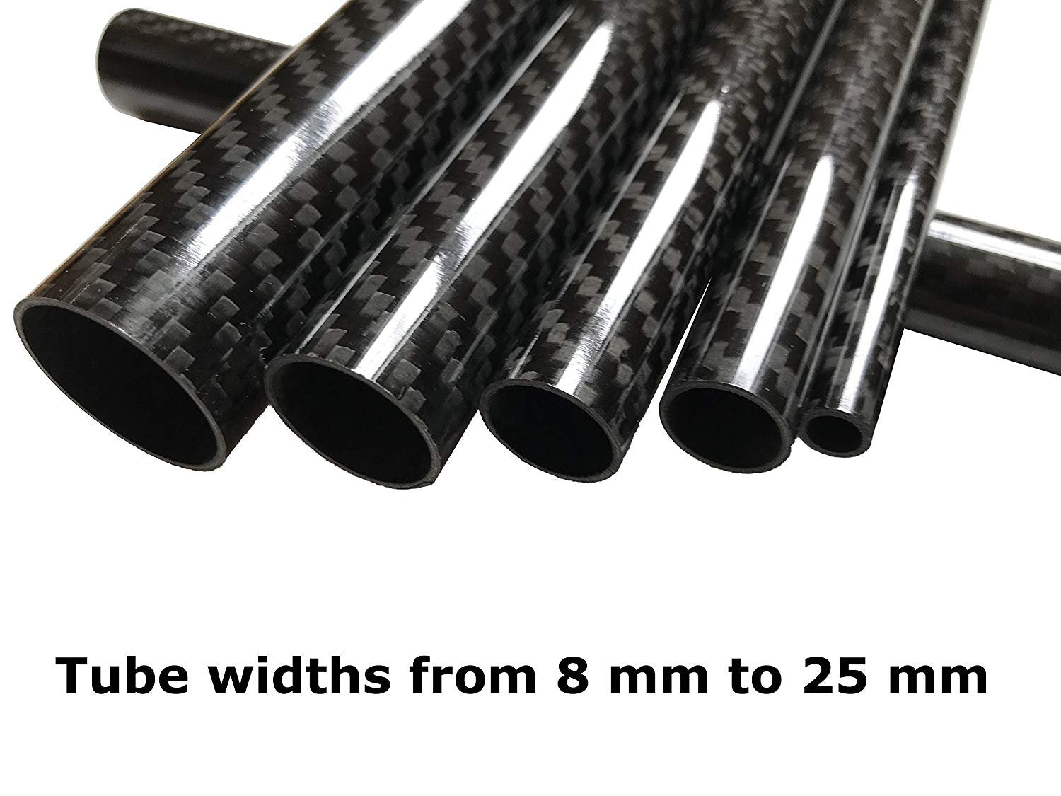 Gloss 3K Carbon Fiber Tube – 200mm Length, OD 8mm To 24mm, Plain Finish