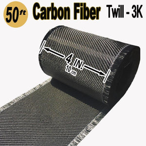 CARBON FIBER Fabric - 4 in x 100 ft - Twill  - 220g/m2 - 3K TOW