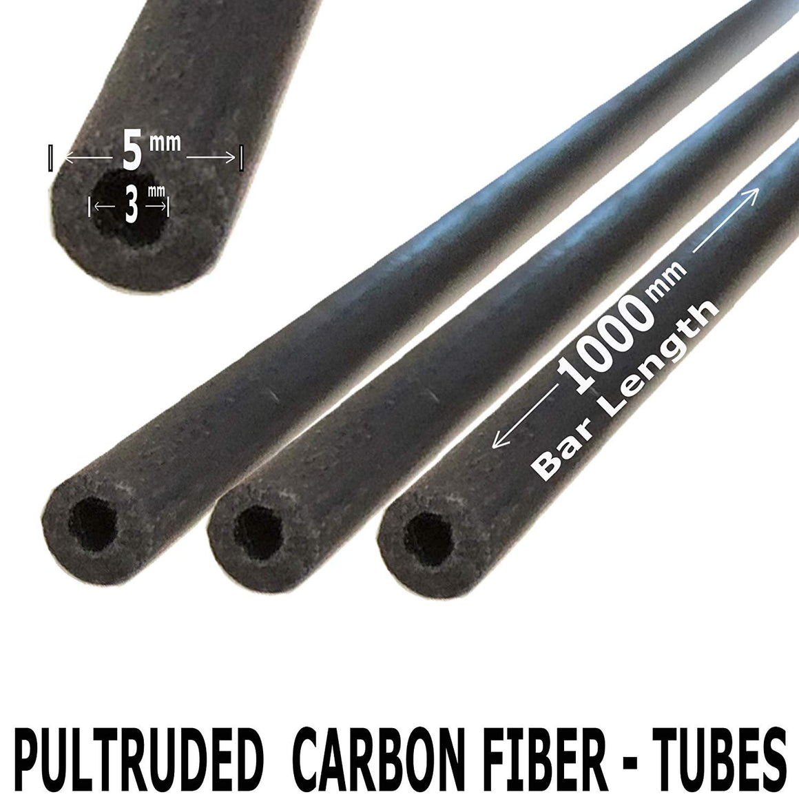 (1) Piece - 5mm x 3mm x 1000mm Carbon Fiber Tube - Pultruded Round Tube. Super High Strength for RC Hobbies, Drones, Special Projects