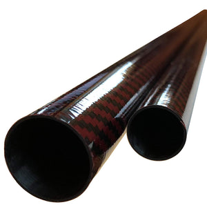 (2) Red-Black Carbon Fiber Tube - 14mm x 12mm x 500mm - 3K Roll Wrapped 100% Carbon Fiber Tube Glossy Surface (2) Tubes