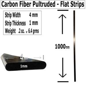 (4) 1mm x 4mm 1000mm - PULTRUDED-Flat Carbon Fiber Bar. 100% Pultruded high Strength Carbon Fiber. Used for Drones, Radio Controlled Vehicles. Projects requiring high Strength Components