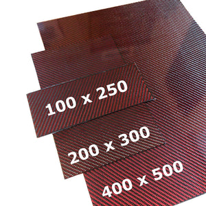 (1) Red Carbon Fiber Plate - 100mm x 250mm x 2mm Thick - 100% -3K Tow, Plain Weave -High Gloss Surface (1) Plate